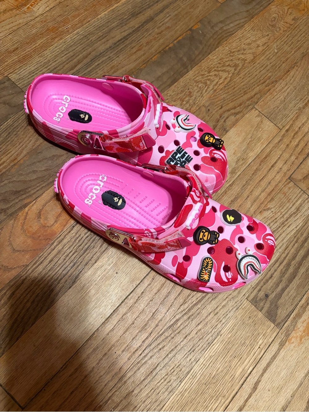 BAPE CROCS Kids Pink Patterned Clog with Character Jibbitz